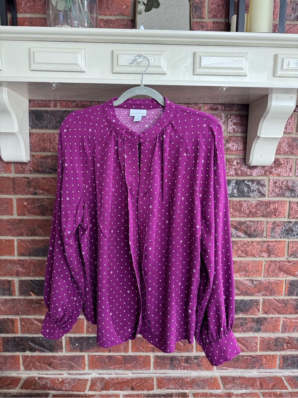 Like New Purple Polka Dot Long-Sleeve Blouse Size XL